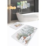 Rem Home Remhome Kış Temalı Bağ Evi Tasarımlı Dijital Baskılı 2'li Kaymaz Tabanlı Banyo & Mutfak Paspas Takımı Takım Banyo Paspası - Renkli - 2'li Set