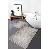 Rem Home Remhome Krem - Bej Zeminde Çerçeveli Motifli Eskitme Eskitme Motifli Sade & Şık 2'li Banyo Paspas Takımı Takım Banyo Paspası - Beyaz - Krem - Bej - 2'li Set