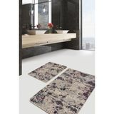 Rem Home Remhome Krem Bordo Zeminde Eskitme Motifli Kilim Eskitme Motifli Sade & Şık 2'li Banyo Mutfak Paspas Takımı Takım Banyo Paspası - Beyaz - Krem - Bej - 2'li Set