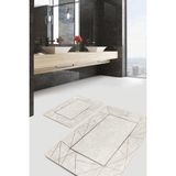 Rem Home Remhome Krem - Gold Zeminde Çerçeveli Motifli Klasik Geometrik Sade & Şık 2'li Banyo & Mutfak Paspas Takımı Takım Banyo Paspası - Altın - Hardal - Sarı - 2'li Set