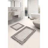 Rem Home Remhome Krem - Kahverengi Zeminde Çerçeveli Motifli Otantik Geometrik Sade & Şık 2'li Banyo Paspas Takımı Takım Banyo Paspası - 2'li Set