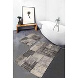 Rem Home Remhome Krem - Kahverengi Zeminde Dokuma Halı Motifli Kilim Sade Şık Klasik 2'li Banyo Mutfak Paspas Takımı Takım Banyo Paspası - Beyaz - Krem - Bej - 2'li Set