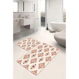 Rem Home Remhome Krem - Kahverengi Zeminde Etnik Motifli Art Deco Etnik Motifler Geometrik 2'li Banyo Paspas Takımı Takım Banyo Paspası - Turuncu - Terra - Kiremit - 2'li Set