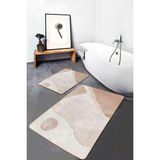 Rem Home Remhome Krem Kahverengi Zeminde Modern Sanat Motifli Boyama Bohem Sade Şık 2'li Banyo Mutfak Paspas Takımı Takım Banyo Paspası - Beyaz - Krem - Bej - 2'li Set