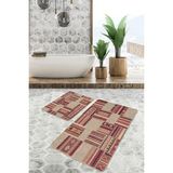 Rem Home Remhome Krem - Kahverengi Zeminde Patchwork Motifli Etnik Etnik Motifler Vintage 2'li Banyo Paspas Takımı Takım Banyo Paspası - 2'li Set
