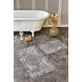 Rem Home Remhome Krem - Siyah Zeminde Antik Motifli Dokuma Halı Avangarde Eskitme Motifli 2'li Banyo Paspas Takımı Takım Banyo Paspası - Kahverengi - 2'li Set