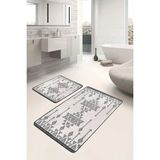 Rem Home Remhome Krem Siyah Zeminde Antika Motifli Geleneksel Etnik Motifler Vintage 2'li Banyo Mutfak Paspas Takımı Takım Banyo Paspası - Beyaz - Krem - Bej - 2'li Set