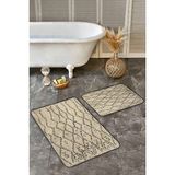 Rem Home Remhome Krem - Siyah Zeminde Kilim Motifli El Dokuma Desenli Etnik Eskitme Motifli 2'li Banyo Paspas Takımı Takım Banyo Paspası - Beyaz - Krem - Bej - 2'li Set