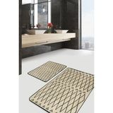 Rem Home Remhome Krem - Siyah Zeminde Kilim Motifli Yöresel Geometrik Eskitme Motifli 2'li Banyo Mutfak Paspas Takımı Takım Banyo Paspası - Beyaz - Krem - Bej - 2'li Set