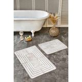 Rem Home Remhome Krem Zeminde Çerçeveli Motifli Eskitme Desenli Geometrik Klasik 2'li Banyo & Mutfak Paspas Takımı Takım Banyo Paspası - Beyaz - Krem - Bej - 2'li Set