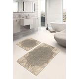 Rem Home Remhome Krem Zeminde Çerçeveli Motifli Geometrik Geometrik Eskitme Motifli 2'li Banyo & Mutfak Paspas Takımı Takım Banyo Paspası - Beyaz - Krem - Bej - 2'li Set