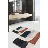 Rem Home Remhome Krem Zeminde Dokuma Halı Motifli Modern Sanat Geometrik Sade & Şık 2'li Banyo & Mutfak Paspas Takımı Takım Banyo Paspası - Beyaz - Krem - Bej - 2'li Set