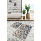 Rem Home Remhome Krem Zeminde Morrocan Motifli Otantik Desenli Geometrik Klasik 2'li Banyo & Mutfak Paspas Takımı Takım Banyo Paspası - Beyaz - Krem - Bej - 2'li Set