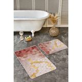 Rem Home Remhome Kremit - Gold Zeminde Mozaik Motifli Geometrik Desenli Geometrik Sade & Şık 2'li Banyo Paspas Takımı Takım Banyo Paspası - 2'li Set