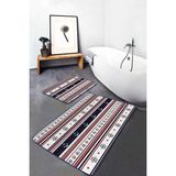 Rem Home Remhome Lacivert Bordo Denizci Temalı Dijital Baskılı 2'li Kaymaz Tabanlı Banyo & Mutfak Paspas Takımı Takım Banyo Paspası - Renkli - 2'li Set