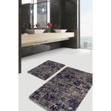 Rem Home Remhome Lacivert - Krem Zeminde Otantik Motifli Eskitme Eskitme Motifli Vintage 2'li Banyo Paspas Takımı Takım Banyo Paspası - Kahverengi - 2'li Set