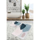 Rem Home Remhome Lacivert - Mavi Zeminde Modern Sanat Motifli Tablo Desenli Bohem Sade & Şık 2'li Banyo Paspas Takımı Takım Banyo Paspası - Mavi - Lacivert - 2'li Set