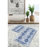 Rem Home Remhome Lacivert Zeminde Otantik Motifli Kilim Avangarde Eskitme Motifli 2'li Banyo & Mutfak Paspas Takımı Takım Banyo Paspası - Mavi - Lacivert - 2'li Set