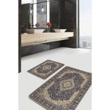 Rem Home Remhome Lacivert Zeminde Uşak Motifli Geleneksel Avangarde Etnik Motifler 2'li Banyo & Mutfak Paspas Takımı Takım Banyo Paspası - Mavi - Lacivert - 2'li Set