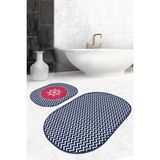 Rem Home Remhome Lacivert Zigzag Tasarımlı Dümen Motifli 2'li Oval Kaymaz Tabanlı Banyo & Mutfak Paspas Takımı Takım Banyo Paspası - Renkli - 2'li Set