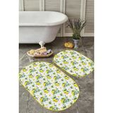 Rem Home Remhome Limon Salkımları Dijital Baskılı Özel Tasarım 2'li Oval Kaymaz Tabanlı Banyo & Mutfak Paspas Takımı Takım Banyo Paspası - Renkli - 2'li Set