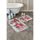 Rem Home Remhome Love Tasarımlı Yılbaşı Temalı Özel Tasarım 2'li Kaymaz Tabanlı Banyo & Mutfak Paspas Takımı Takım Banyo Paspası - Renkli - 2'li Set