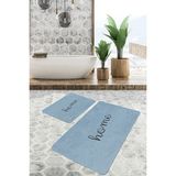 Rem Home Remhome Mavi - Siyah Zeminde Home Yazılı Motifli Düz Renk Desenli Sade & Şık Klasik 2'li Banyo Paspas Takımı Takım Banyo Paspası - Turkuaz - 2'li Set