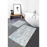 Rem Home Remhome Mavi Zeminde Geometrik Motifli Eskitme Desenli Geometrik Klasik 2'li Banyo & Mutfak Paspas Takımı Takım Banyo Paspası - Mavi - Lacivert - 2'li Set