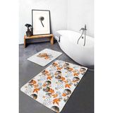 Rem Home Remhome Mermer Detaylı Sonbahar Yaprakları Dijital Baskılı 2'li Kaymaz Tabanlı Banyo & Mutfak Paspas Takımı Takım Banyo Paspası - Renkli - 2'li Set