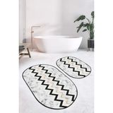 Rem Home Remhome Mermer Zemin Zigzag Motifli 2'li Oval Kaymaz Tabanlı Banyo Paspas Takımı & Mutfak Paspas Seti Takım Banyo Paspası - Renkli - 2'li Set