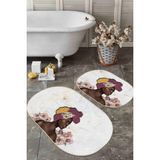 Rem Home Remhome Mermer Zeminli Zenci Kadın Motifli 2'li Oval Kaymaz Tabanlı Mutfak Halı Takımı & Banyo Paspas Seti Takım Banyo Paspası - Renkli - 2'li Set