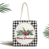 Rem Home Remhome Mery Christmas Ekose Temalı Dijital Baskılı Fermuarlı Kumaş Plaj Çantası Omuz Çantası - 45 x 50 x 7 cm - Renkli