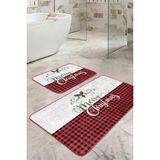 Rem Home Remhome Mery Christmas Motifli 2'li Banyo Paspas Takımı & Mutfak Paspas Seti Takım Banyo Paspası - Renkli - 2'li Set
