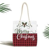 Rem Home Remhome Mery Christmas Temalı Ekose Tasarımlı Fermuarlı Kumaş Plaj Çantası Omuz Çantası - 45 x 50 x 7 cm - Renkli