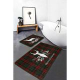 Rem Home Remhome Mery Christmas Temalı Geyik Tasarımlı 2'li Kaymaz Tabanlı Banyo & Mutfak Paspas Takımı Takım Banyo Paspası - Renkli - 2'li Set