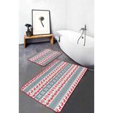 Rem Home Remhome Mery Christmas Temalı Kanaviçe Motifli 2'li Kaymaz Tabanlı Banyo & Mutfak Paspas Takımı Takım Banyo Paspası - Renkli - 2'li Set