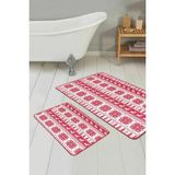 Rem Home Remhome Mery Christmas Temalı Özel Tasarım 2'li Kaymaz Tabanlı Banyo & Mutfak Paspas Takımı Takım Banyo Paspası - Renkli - 2'li Set