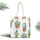 Rem Home Remhome Minimal Kaktüs Tasarımlı Fermuarlı Kumaş Plaj Çantası Omuz Çantası - 45 x 50 x 7 cm - Renkli