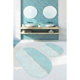 Rem Home Remhome Mint Yeşili Ogea Motifli Dijital Baskılı 2'li Oval Kaymaz Tabanlı Banyo & Mutfak Paspas Takımı Takım Banyo Paspası - Renkli - 2'li Set
