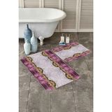 Rem Home Remhome Mor Mermer Tasarımlı Dijital Baskılı 2'li Kaymaz Tabanlı Banyo & Mutfak Paspas Takımı Takım Banyo Paspası - Renkli - 2'li Set
