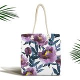 Rem Home Remhome Mor Suluboya Motifli Gül Tasarımlı Modern Fermuarlı Kumaş Plaj Çantası Omuz Çantası - 45 x 50 x 7 cm - Renkli