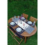 Rem Home Remhome Nazar Boncuğu Motifli Modern 1 Adet Runner & 4 Adet Lacivert Renkli Amerikan Servis - 35 x 45