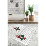Rem Home Remhome Notalı Ekose Çan Motifli Dijital Baskılı 2'li Kaymaz Tabanlı Banyo & Mutfak Paspas Takımı Takım Banyo Paspası - Renkli - 2'li Set