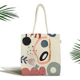 Rem Home Remhome Onedraw Soyut Çizimli Dijital Baskılı Fermuarlı Kumaş Plaj Çantası Omuz Çantası - 45 x 50 x 7 cm - Renkli