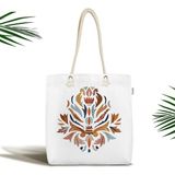 Rem Home Remhome Onedraw Temalı Özel Tasarım Dekoratif Fermuarlı Kumaş Plaj Çantası Omuz Çantası - 45 x 50 x 7 cm - Renkli