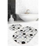 Rem Home Remhome Oval Mermer Motifleri Dijital Baskılı 2'li Oval Kaymaz Tabanlı Banyo & Mutfak Paspas Takımı Takım Banyo Paspası - Renkli - 2'li Set