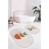 Rem Home Remhome Pastel Renkli Zemin Onedraw Motif Baskılı 2'li Oval Kaymaz Tabanlı Banyo & Mutfak Paspas Takımı Takım Banyo Paspası - 2'li Set