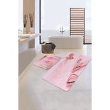 Rem Home Remhome Pembe Gold Detaylı Terlik Tasarımlı 2'li Kaymaz Tabanlı Banyo & Mutfak Paspas Takımı Takım Banyo Paspası - Renkli - 2'li Set