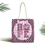 Rem Home Remhome Pembe Leopar Desenli Hope Tasarımlı Fermuarlı Kumaş Plaj Çantası Omuz Çantası - 45 x 50 x 7 cm - Renkli