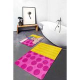 Rem Home Remhome Pembe Sarı Pop-Art Motifli 2'li Kaymaz Tabanlı Banyo & Mutfak Paspas Takımı Takım Banyo Paspası - Renkli - 2'li Set